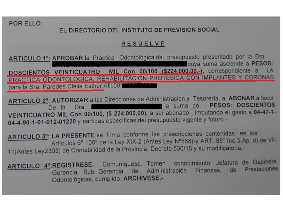 Escandaloso privilegio en el IPS: autorizaron 224 mil pesos para los implantes de la directora de Administración del organismo