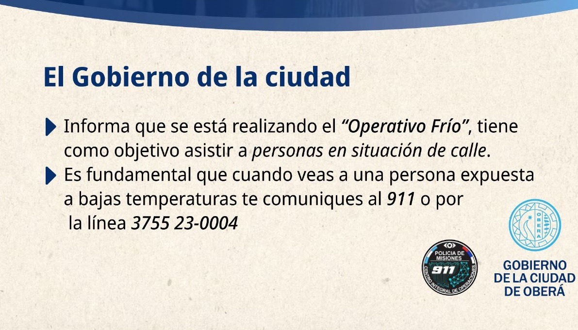 Por la ola de frío la Municipalidad y Policía asisten a personas en situación de calle