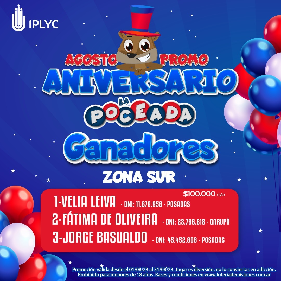 Dos apostadores de Posadas y uno de Garupá, ganaron en el primer sorteo aniversario de la Poceada 