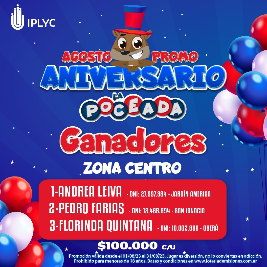 Se conocieron ganadores de la Zona Centro del sorteo aniversario de la Poceada