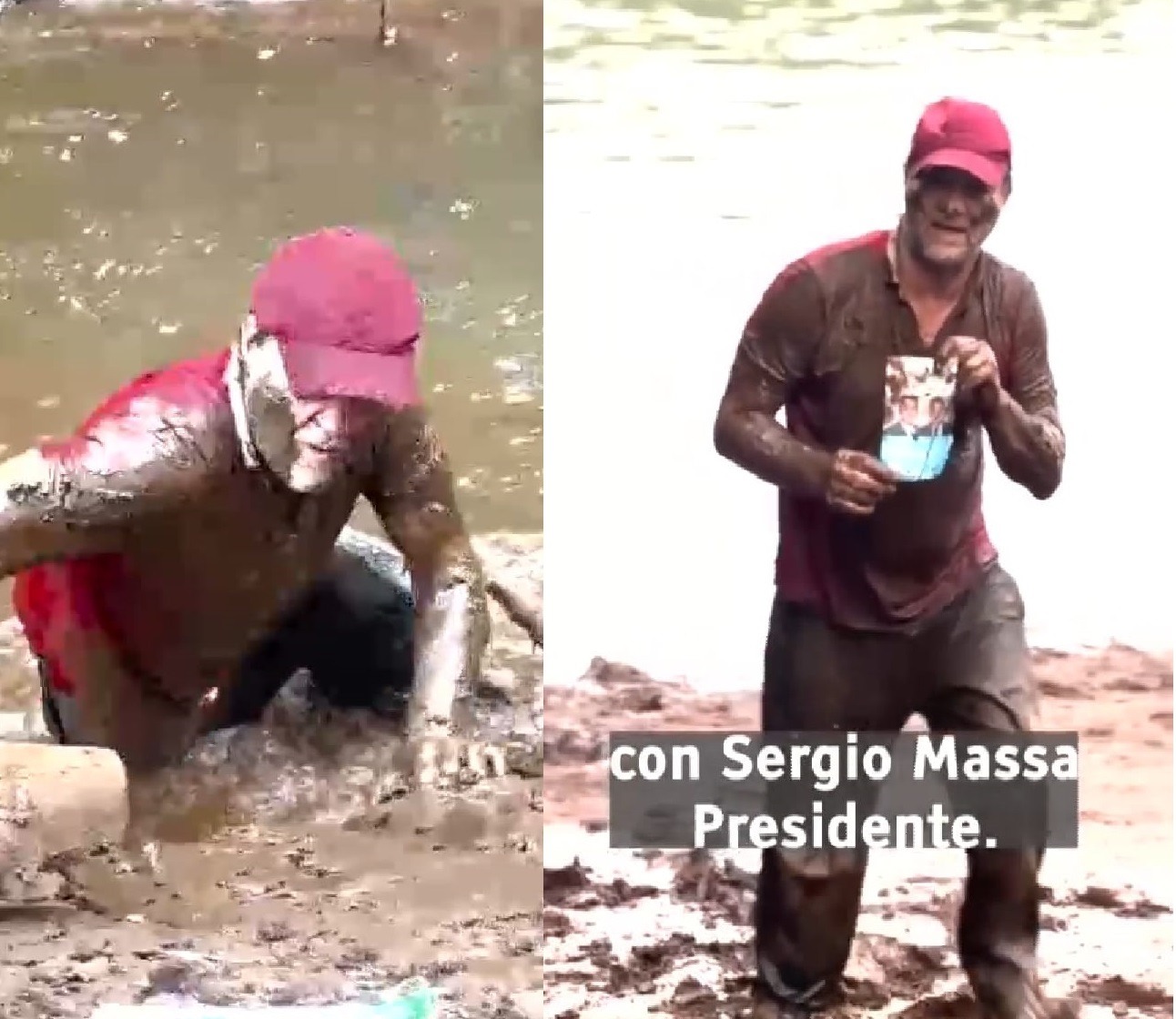 Sinvergüenza: Cacho Bárbaro cobra un millón y medio de pesos por mes y se puso a jugar con barro para promocionar a Massa