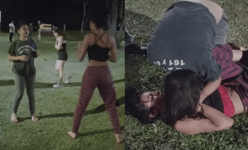 Filmaron y viralizaron brutal pelea entre dos chicas en la plazoleta frente a la Seccional Quinta