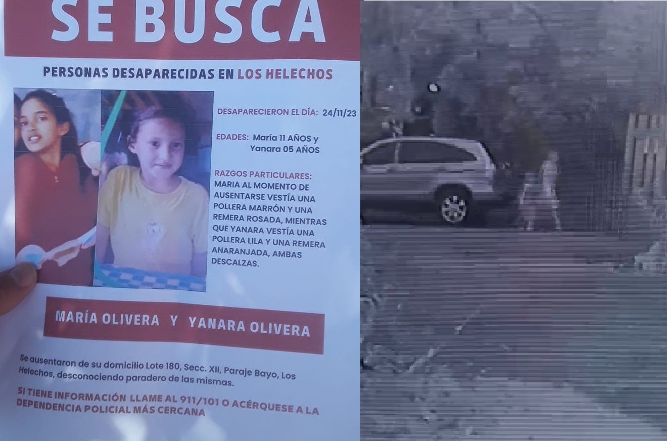 Búsqueda de dos hermanitas perdidas: una cámara de seguridad las grabó caminando a 18 kilómetros de su casa en Los Helechos
