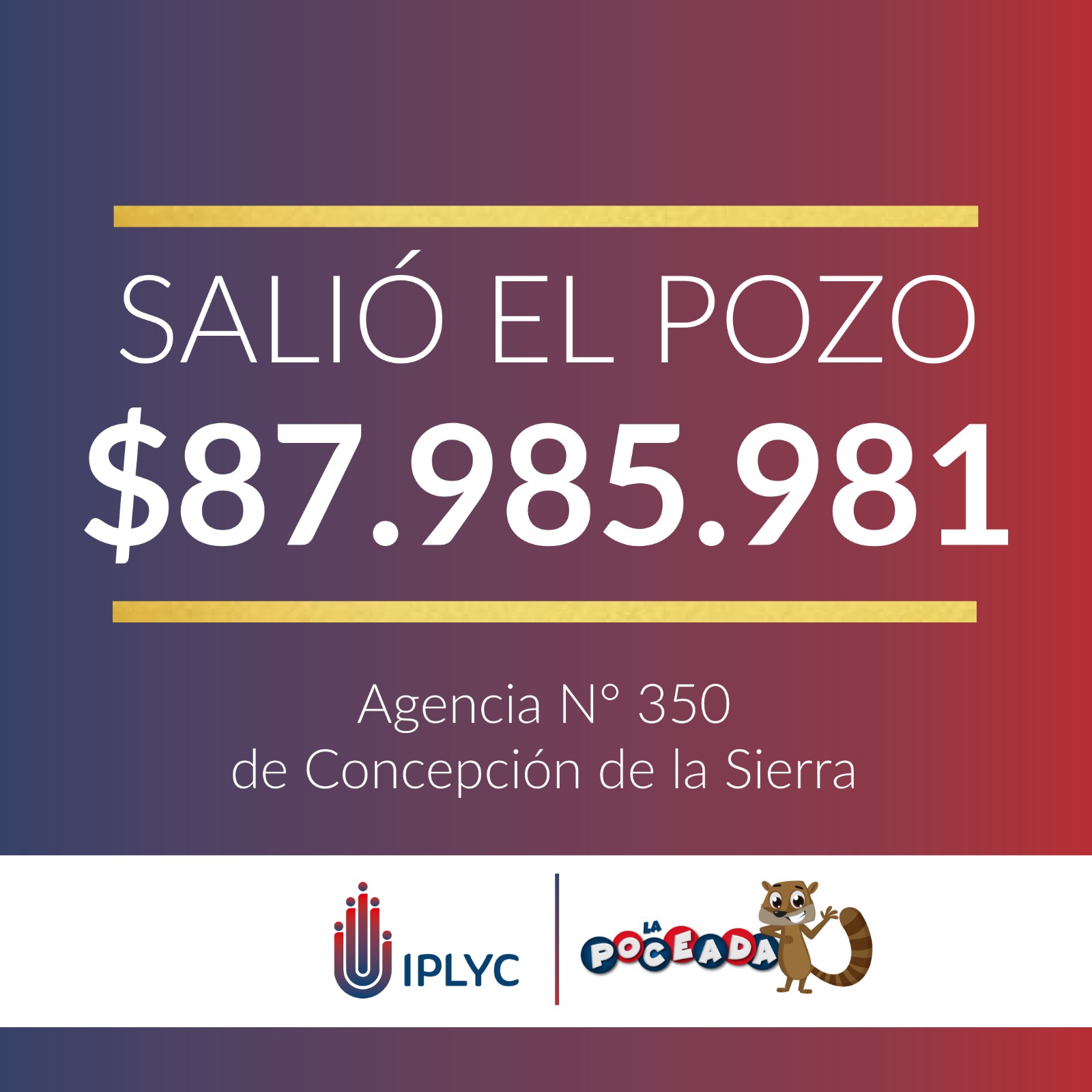 Casi 88 millones de la Poceada se fueron para Concepción de la Sierra