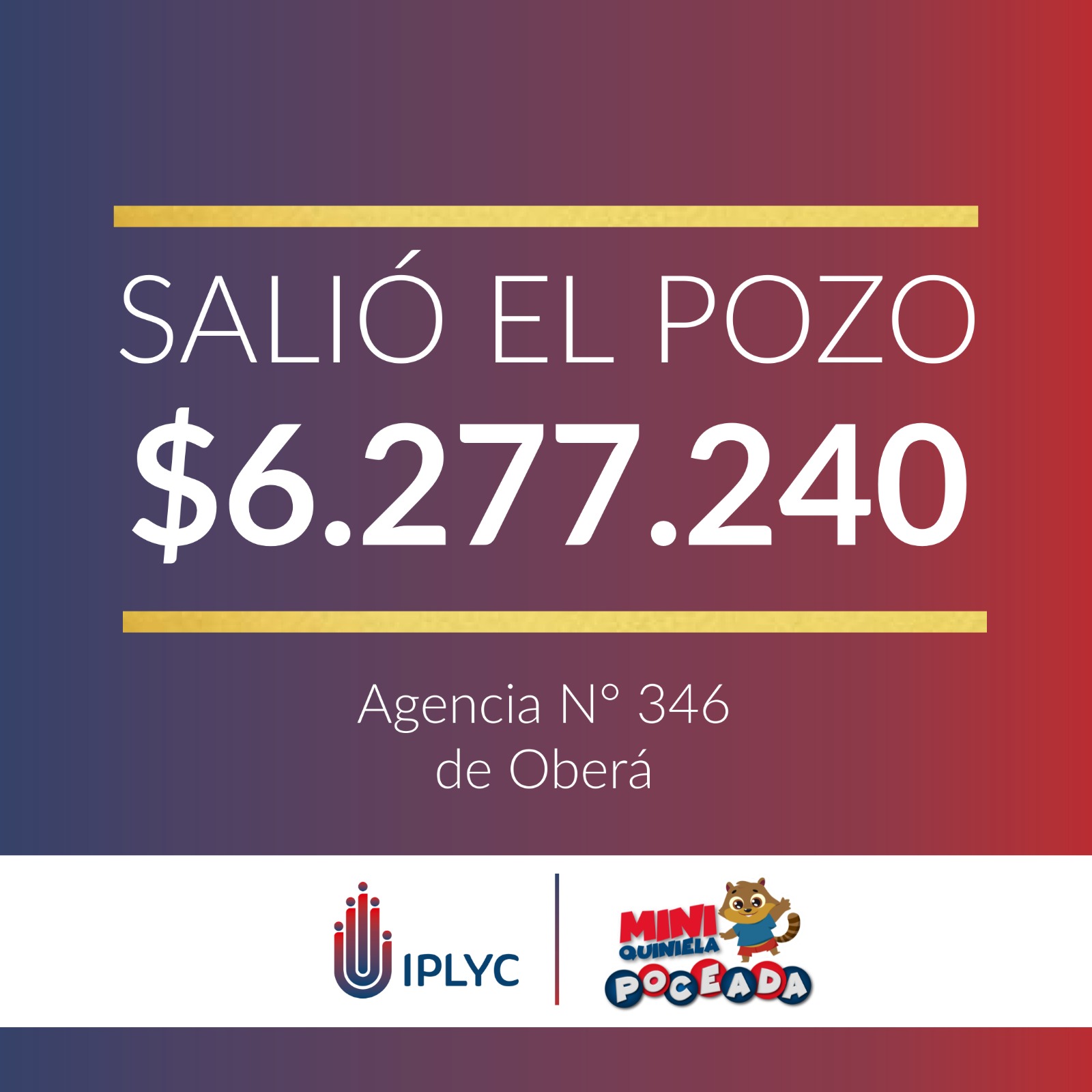 Un obereño ganó más de 6 millones de pesos con la Mini Poceada