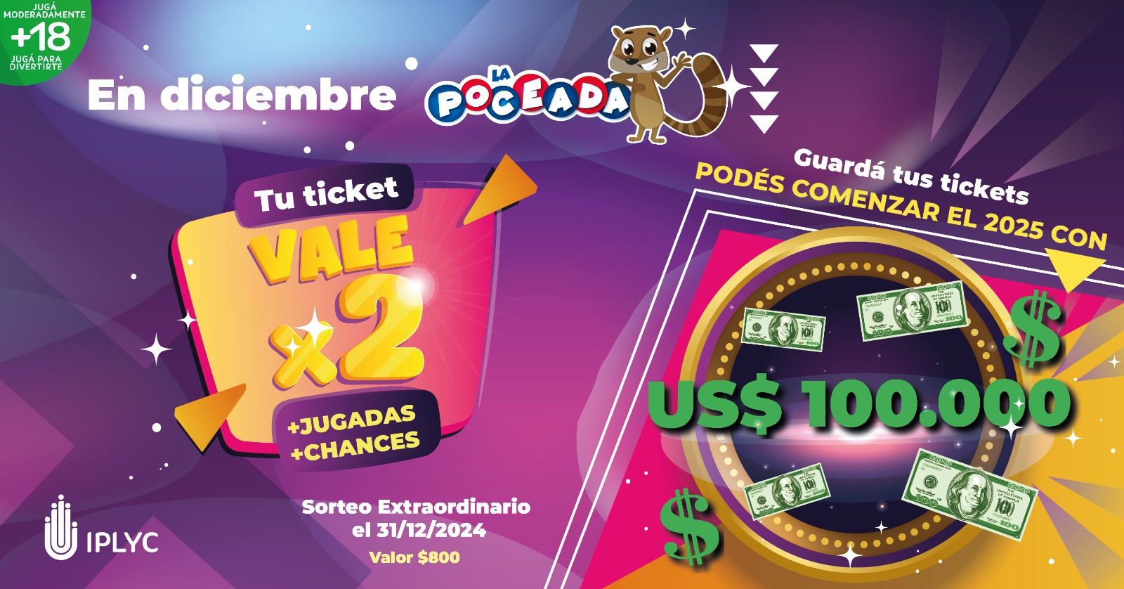 La Poceada despide el año con un sorteo de 100 mil dólares