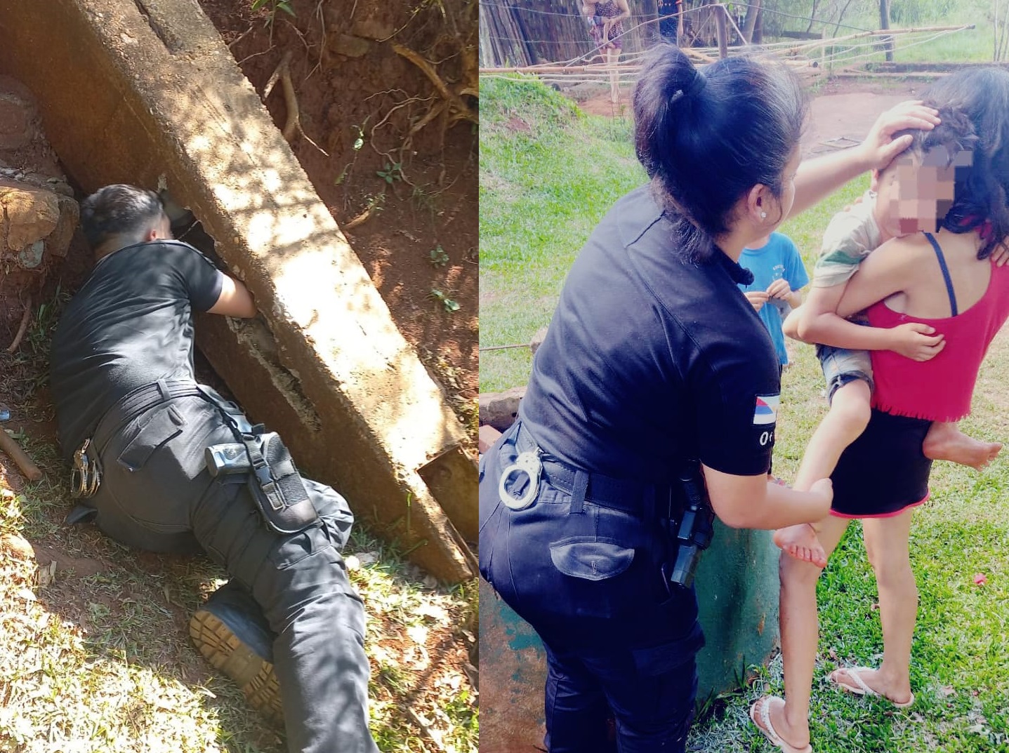 Un nene quedó atrapado en un tubo de cemento y lo rescató la Policía