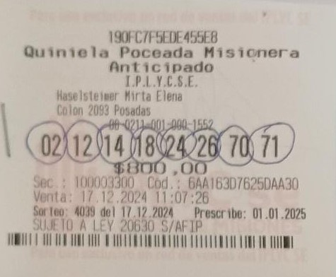 Jubilado posadeño ganó 178 millones en la Quiniela Poceada y podrá terminar su casa