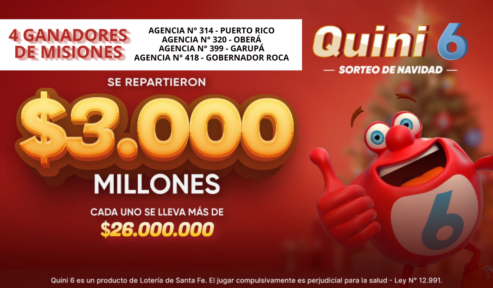 El Quini 6 dejó cuatro millonarios en Misiones: uno en Oberá