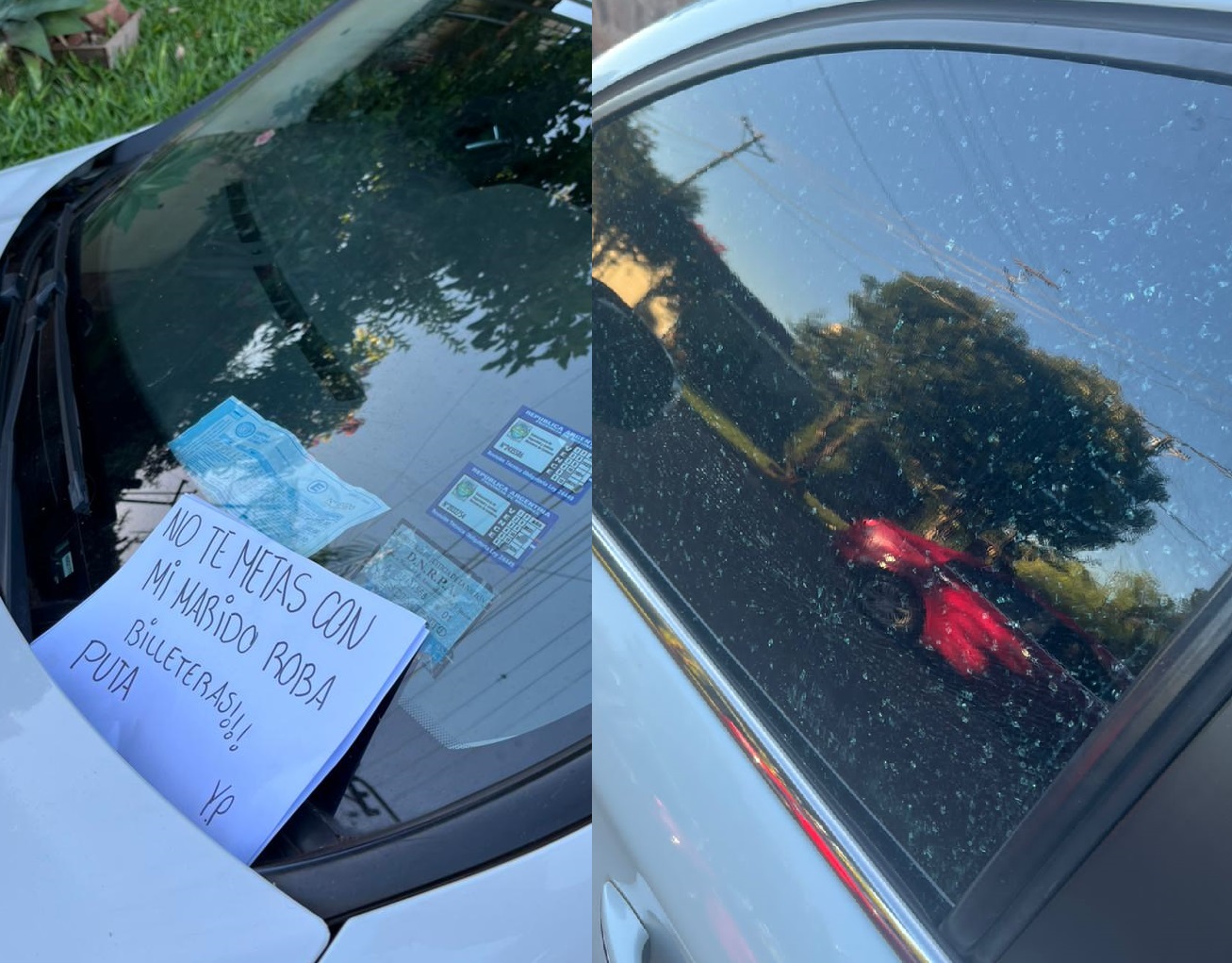 “No te metas con mi marido”: celosa dejó una nota y rompió la ventanilla de un auto en el Oberá III