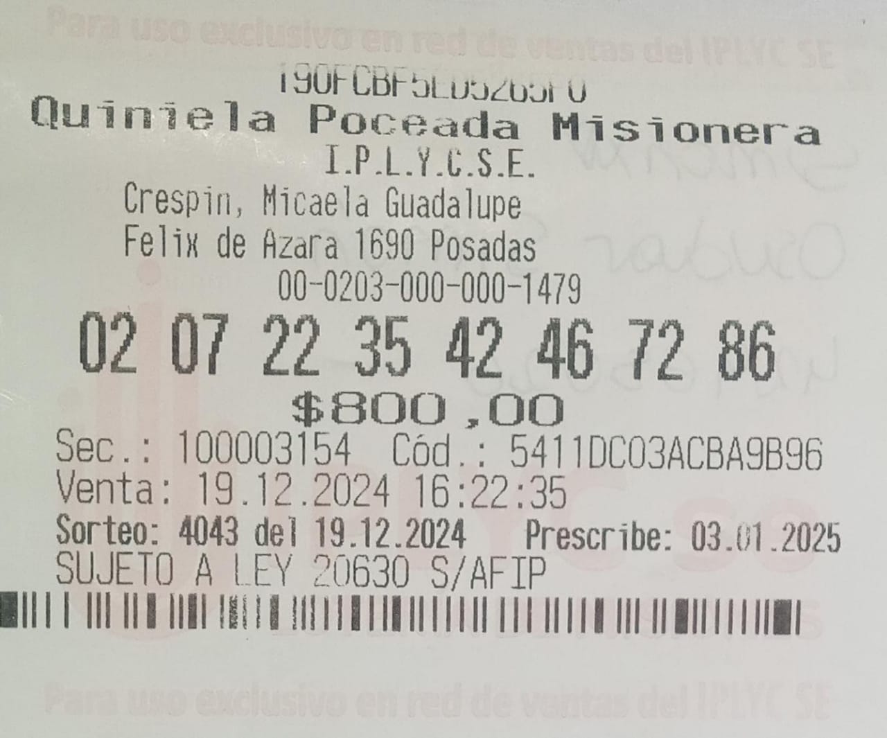 Los 100 mil dólares de la Poceada serán para viajar en familia y arreglos de la casa