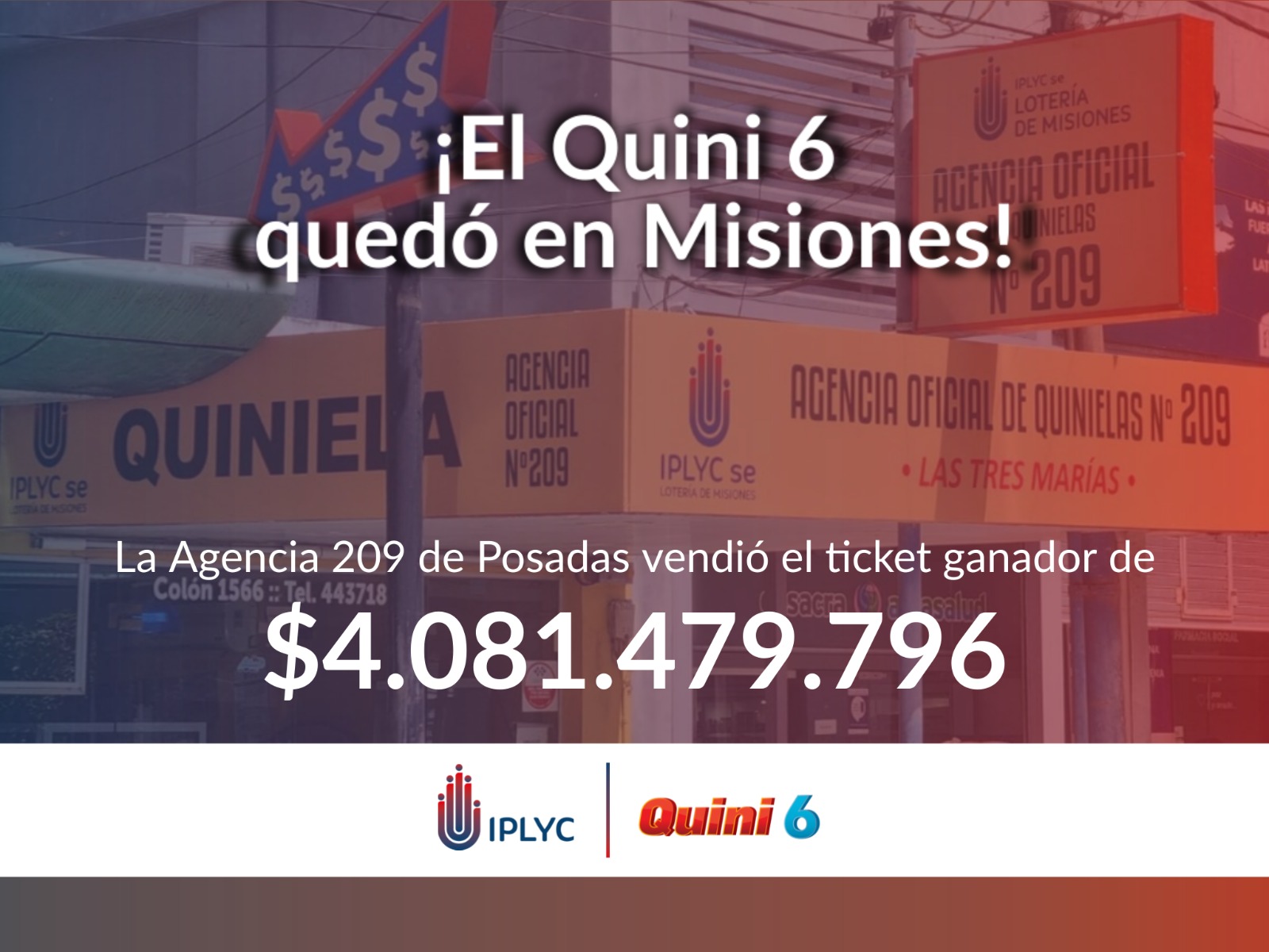 Jugó en Posadas y se ganó más de cuatro mil millones con el Quini 6