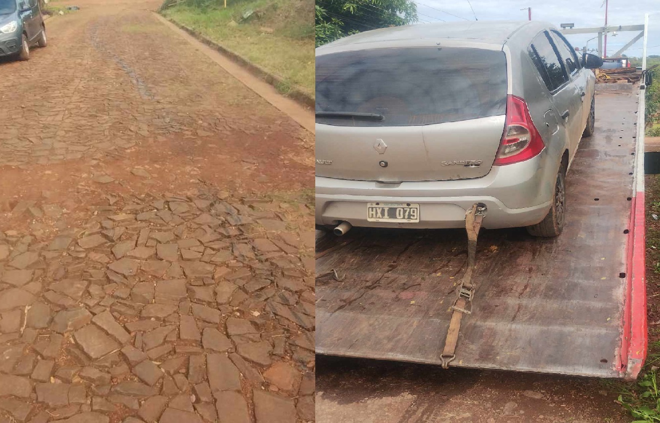 Rompió el cárter de aceite del coche por un pozo en Loma Porá