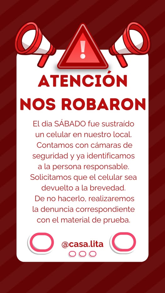 Conocida tienda de Oberá puso un aviso para que un ladrón devuelva un celular: de lo contrario harán la denuncia