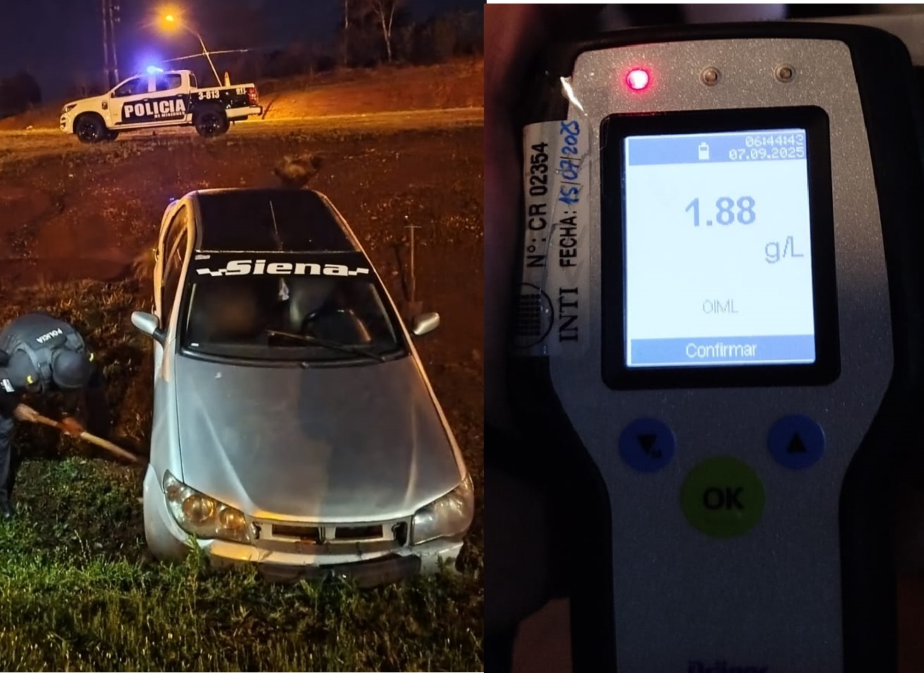 Manejaba borracho y terminó en una zanja de la rotonda de Campo Viera