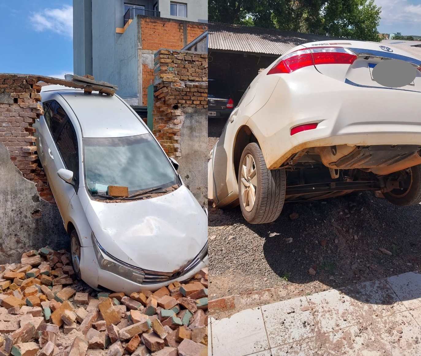 Perdió el control de su auto, atravesó un muro y terminó en el terreno vecino