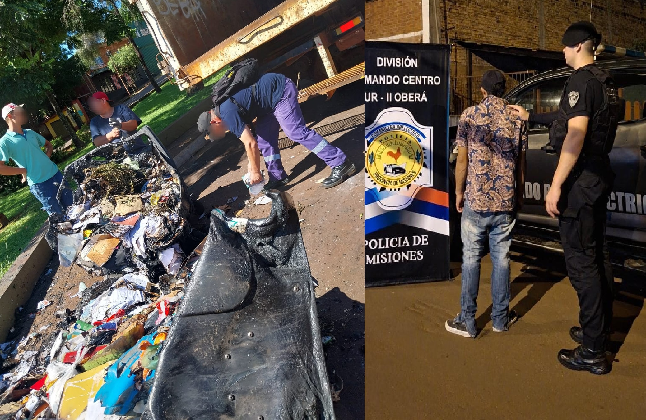 Detuvieron a sospechoso de quemar dos contenedores de residuos en el centro de Oberá