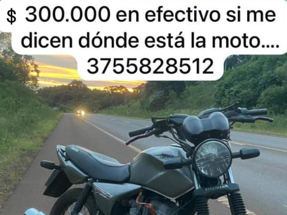Ofrecen 300 mil pesos de recompensa por una moto robada en Guaraní