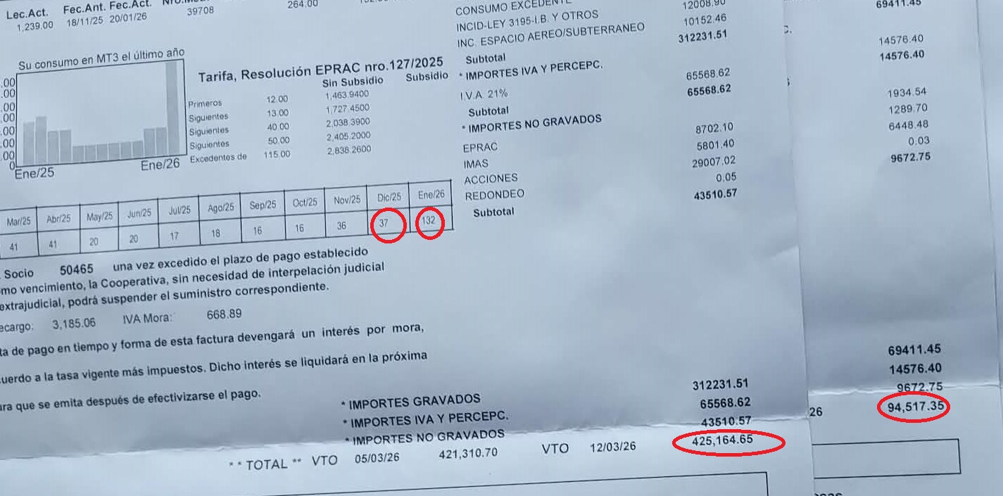 Reclamo por desmedido aumento en la boleta de agua: «De 94 mil, me vino 425 mil pesos»