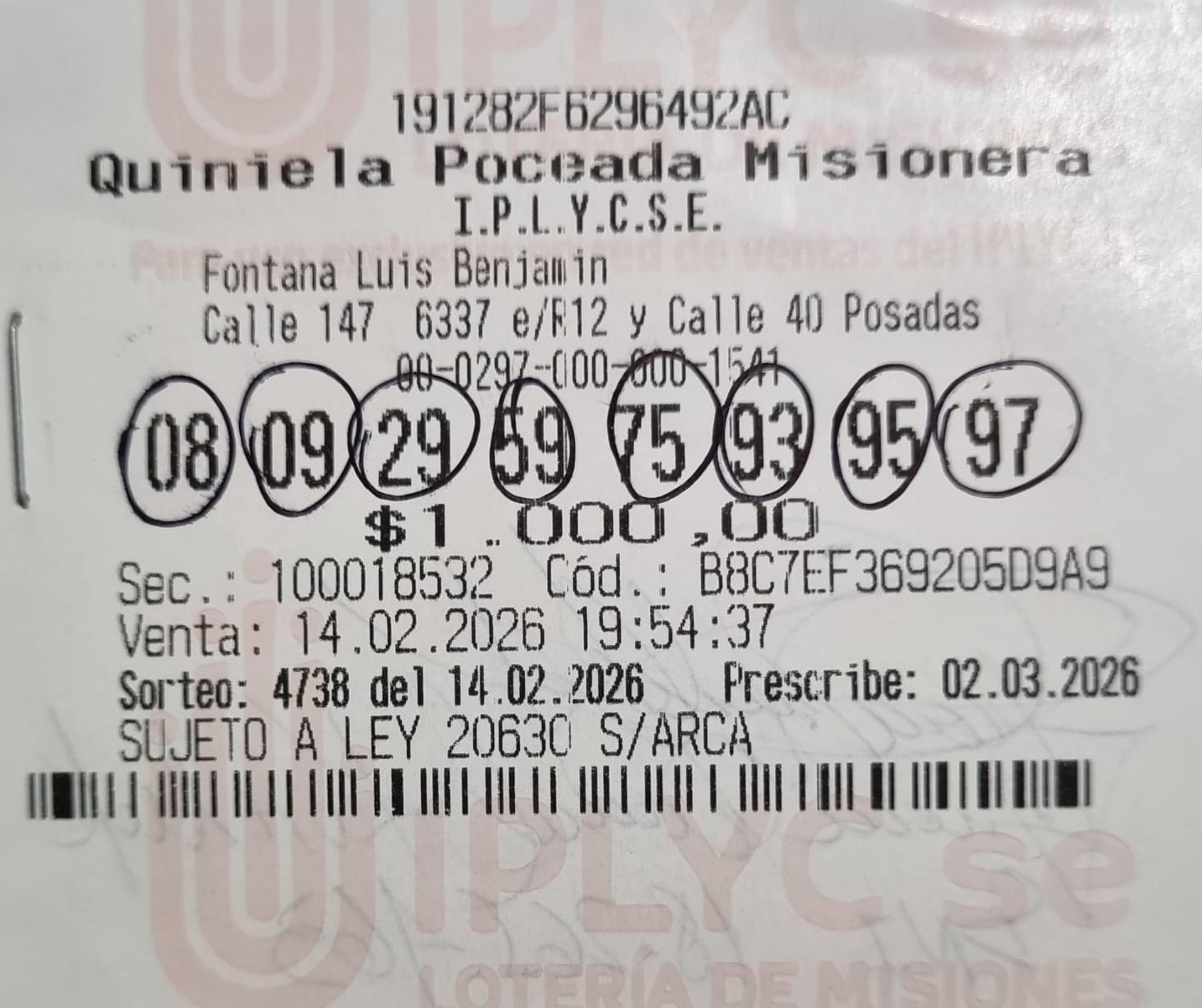 El ganador de la Poceada utilizará el premio para saldar deuda y compartir el dinero con la familia