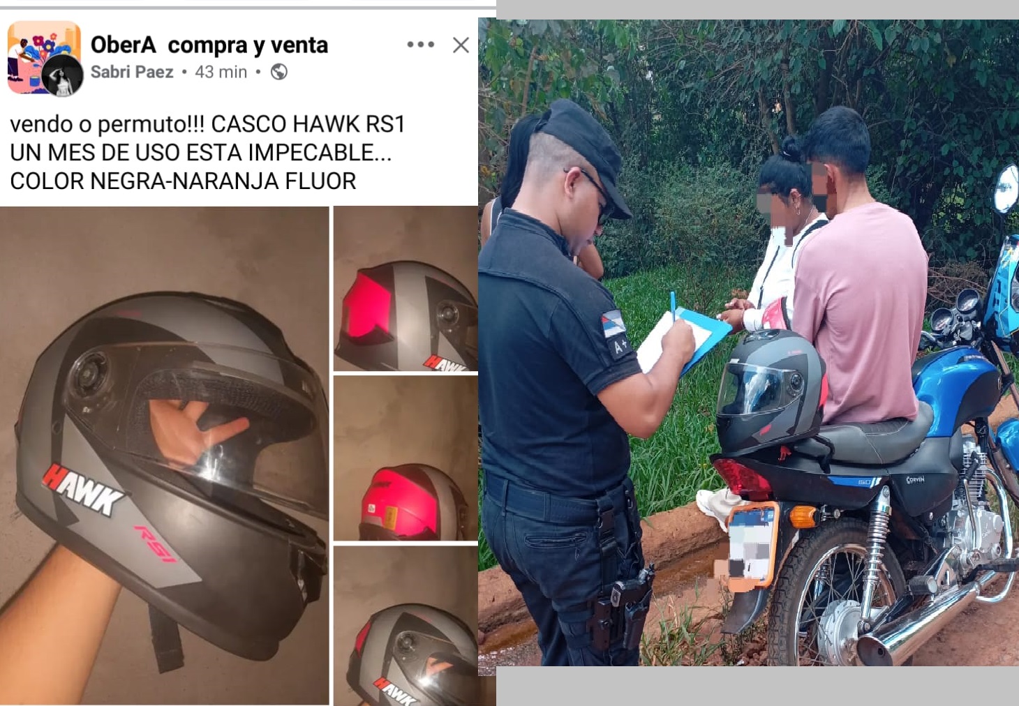 Ofrecieron un casco robado en las redes y les cayó la Policía: tuvieron que devolverlo a la dueña