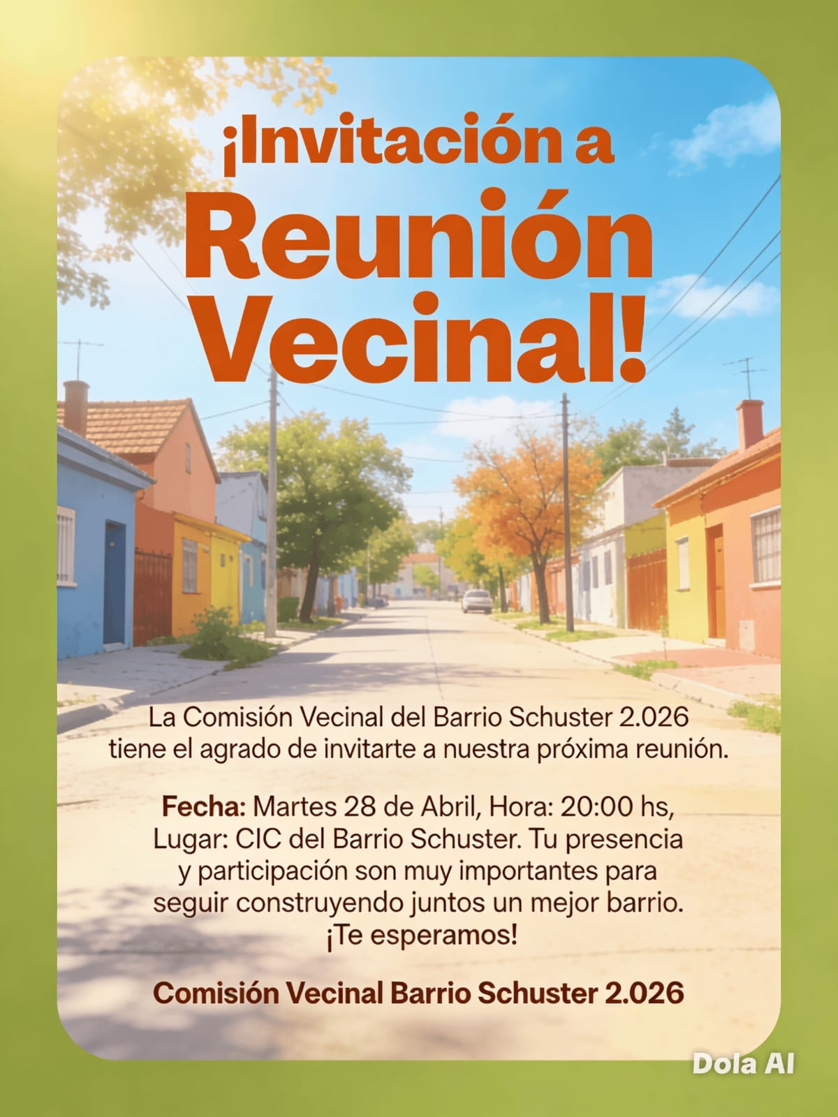 Invitan a la reunión de la comisión del barrio Schuster: el martes 28 de abril en el CIC