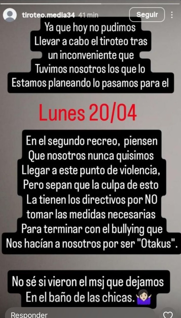 Aterrador mensaje anuncia un tiroteo en el Instituto Linneo de Oberá