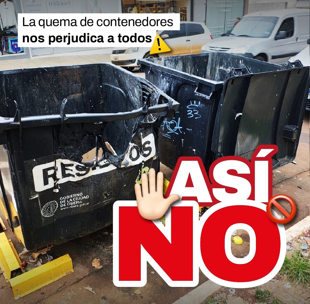 Manos vandálicas incendiaron un contenedor de residuos en el centro de Oberá
