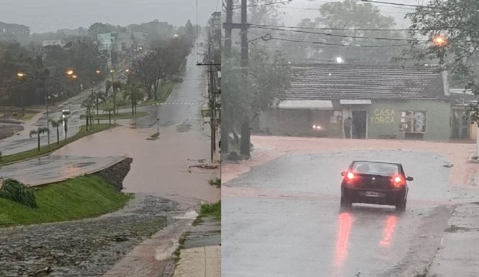 Calles anegadas por las intensas lluvias en Oberá
