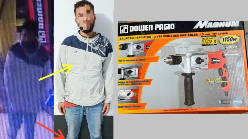 Robó un taladro, lo descubrieron por las cámaras y salió corriendo: terminó preso