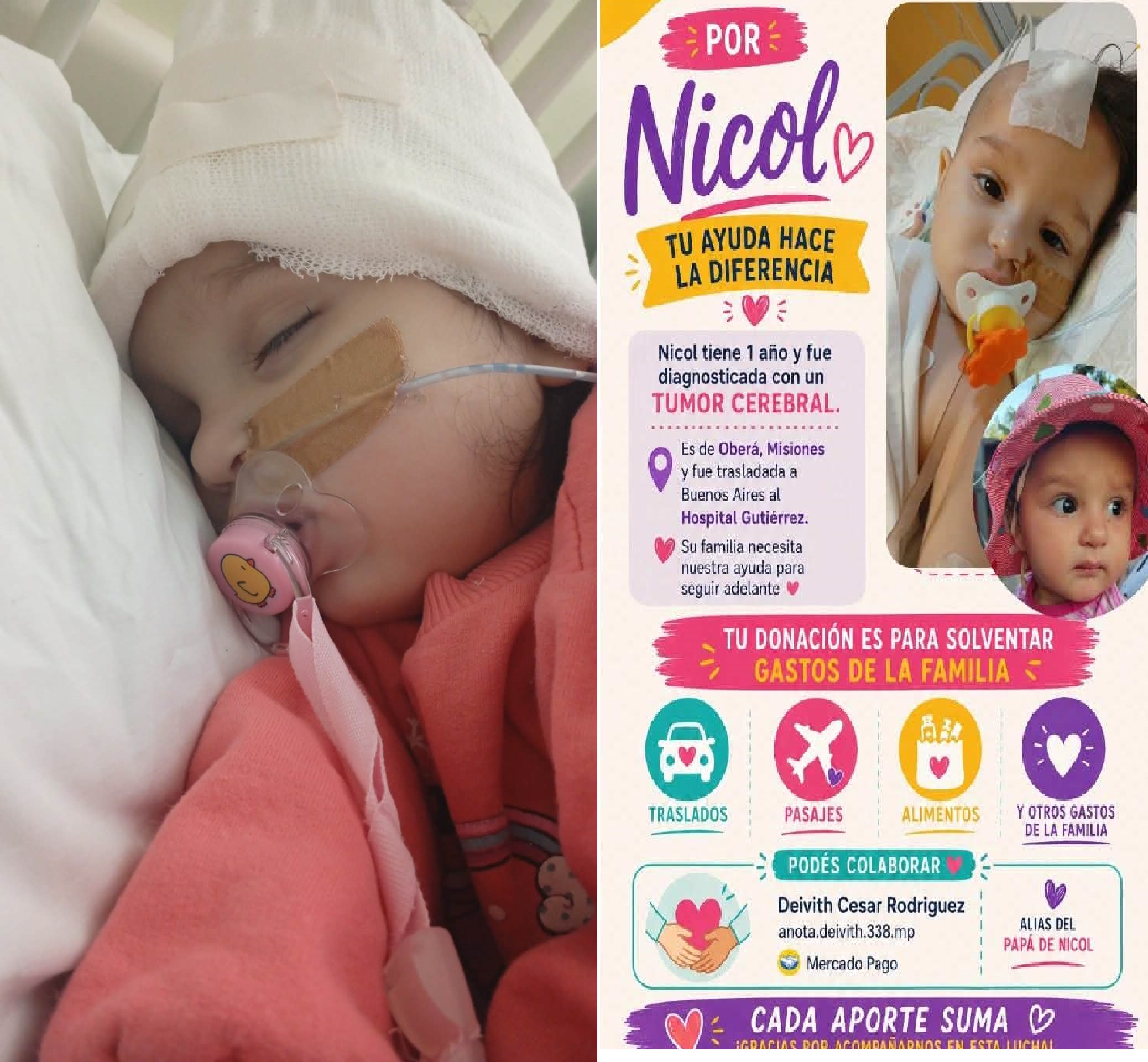 Beba obereña padece un tumor cerebral y su familia requiere ayuda para afrontar gastos en Buenos Aires