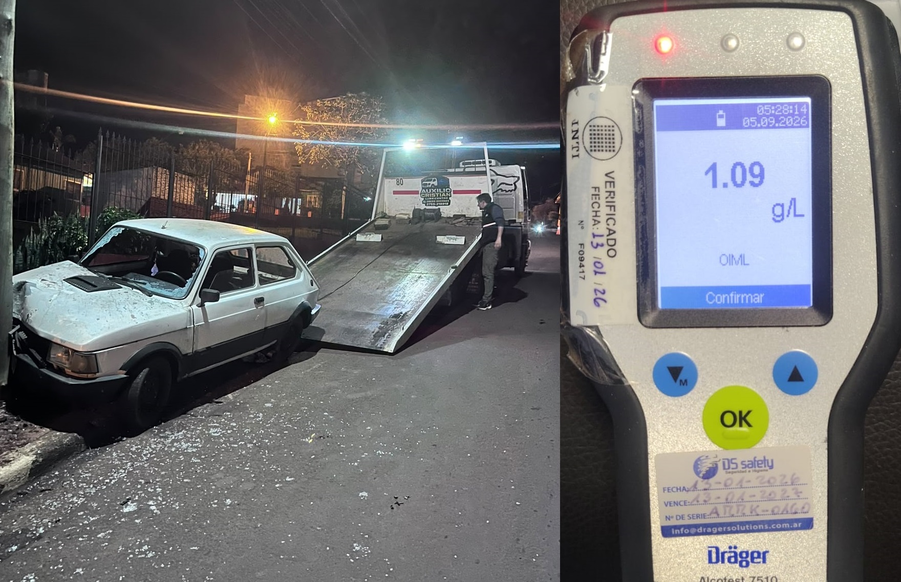 Choque contra un poste de luz dejó dos lesionados: el conductor estaba alcoholizado